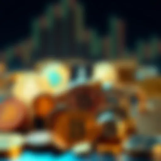 Cryptocurrency icons representing various digital currencies.