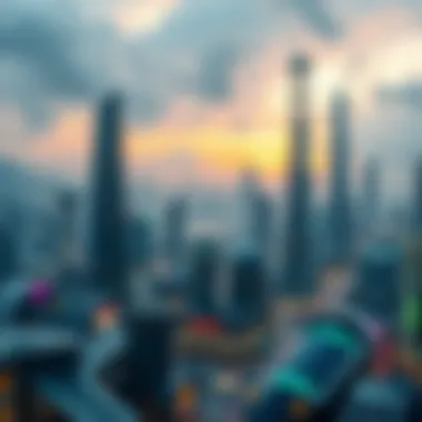 A futuristic cityscape showcasing digital ownership