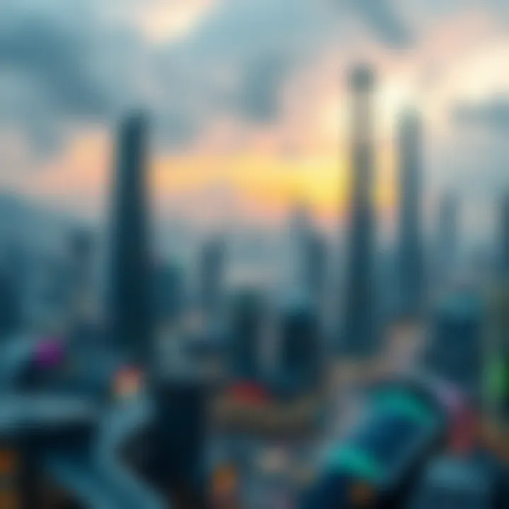 A futuristic cityscape showcasing digital ownership