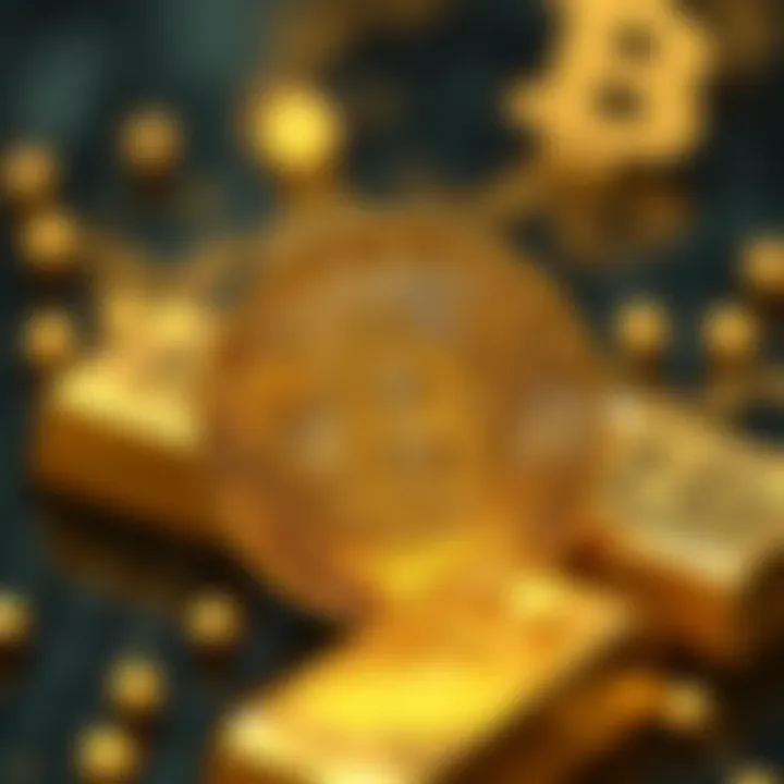 A visual representation of gold and cryptocurrency symbols intertwined